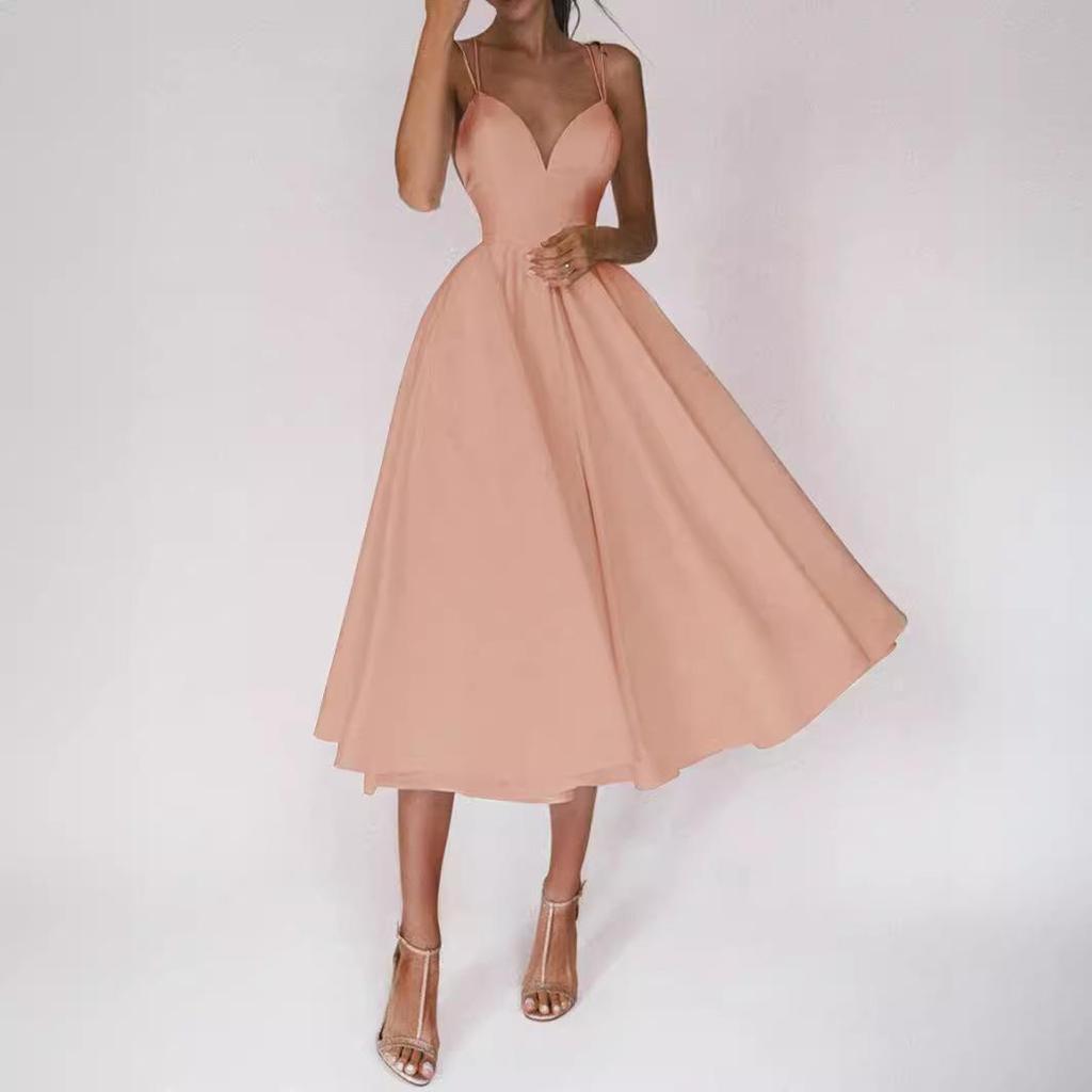 Разноцветное европейское и американское женское сексуальное вечернее платье с расклешенной юбкой и бретелями-спагетти