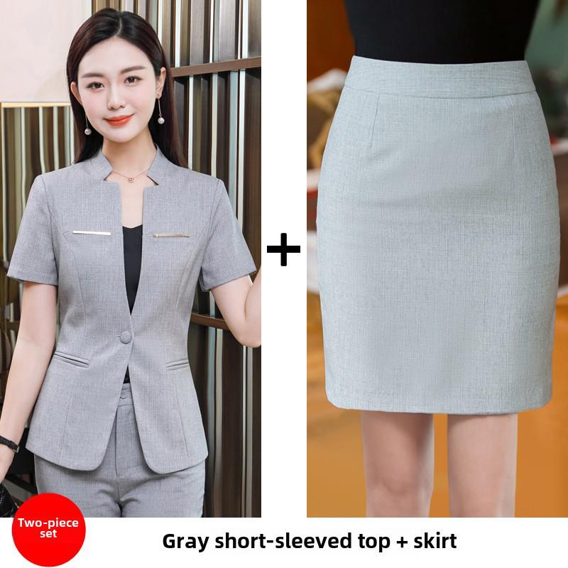 Women's Short-Sleeve Skirt Suit for Hospitality and Catering Work Uniform