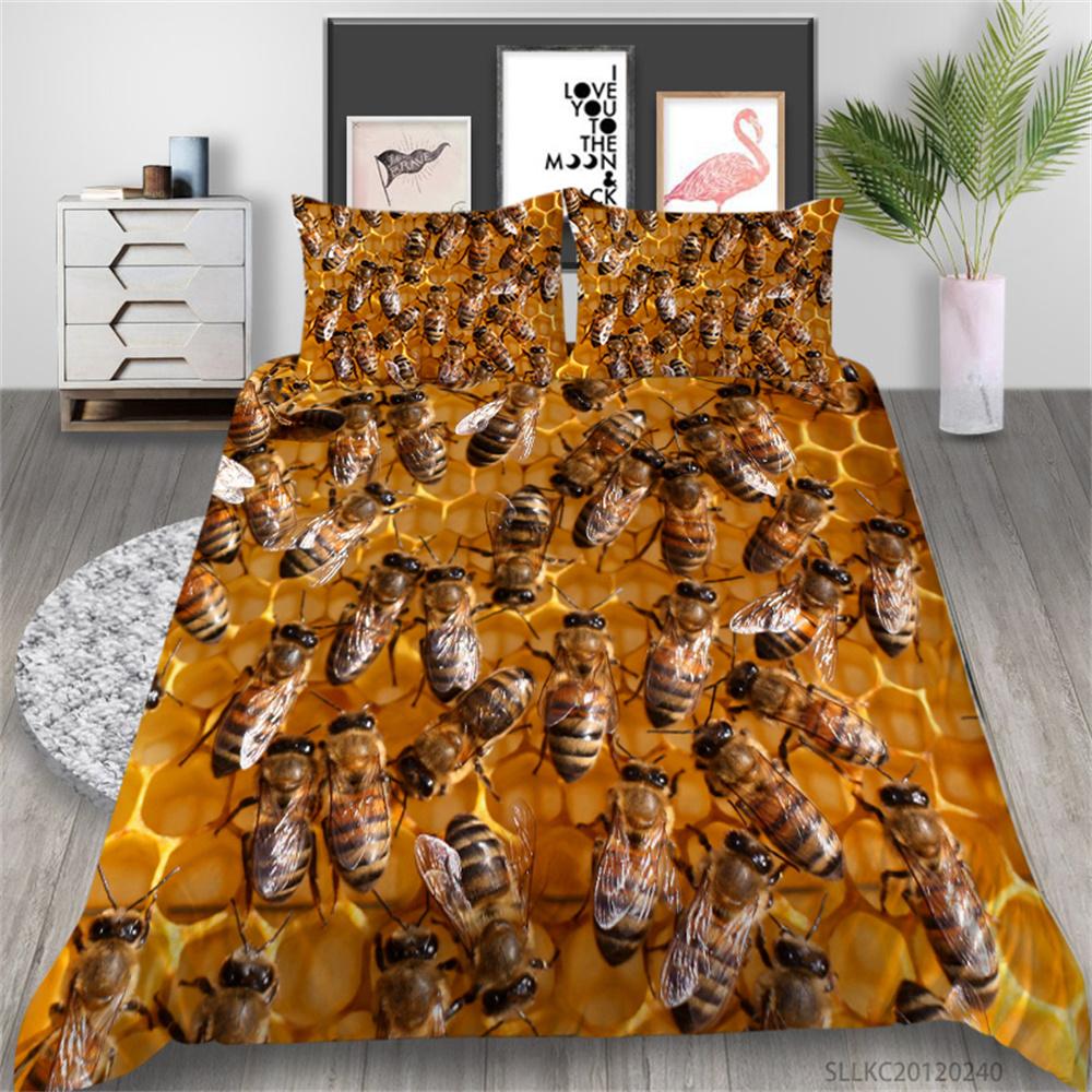 Kids Bedding Set 3D Bee Print Quilt Kids School Adults Bed Set Microfiber Fashion Home Bedclothes Duvet Covers