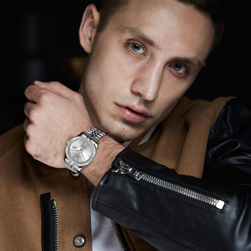 Часы Автоматические Водонепроницаемые Аналоговые Механические Серебряные Часы Популярные Бизнес Дата Бренд Наручные Часы Простые Повседневные Светящиеся Часы [BUREI] Мужские Мужские