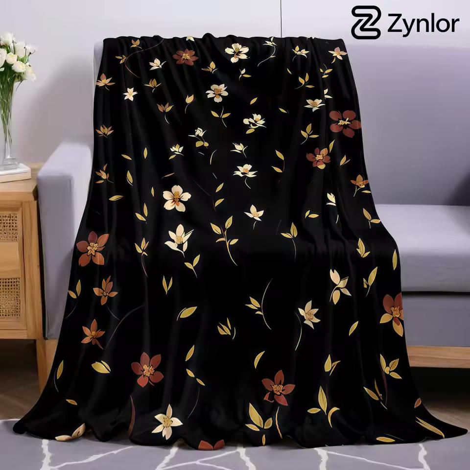 Dark Golden Bloom Lightweight Microfiber Soft Christmas Fleece Blanket Warm Cozy Throw for Bed Sofa Office Travel All Season