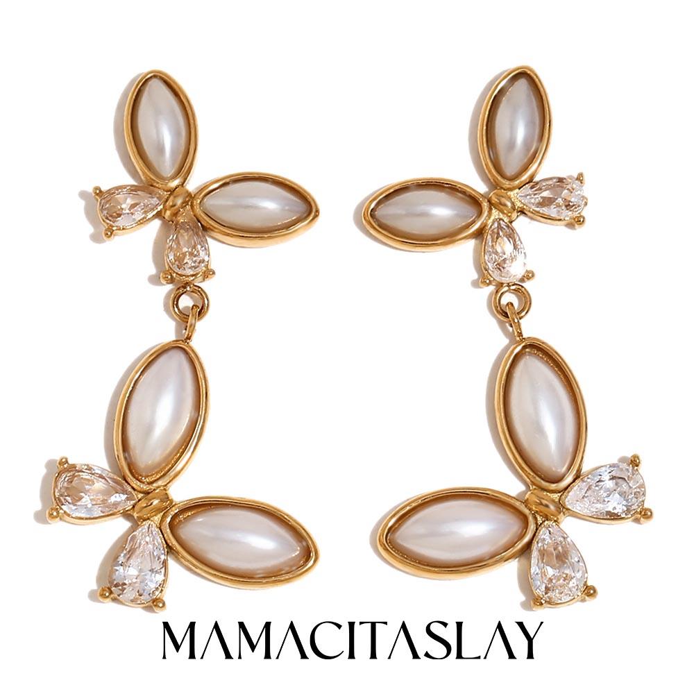 MamacitaSlay Exclusive Pearl Zircon Butterfly Earrings 2025 New Design Waterproof Jewelry Women's Charm Statement Earrings Gift