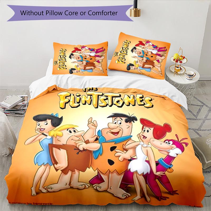 Flintstones 3pcs Bedding Set Duvet Cover Closure Includes 1 Duvet Cover & 2 Pillowcases for All Seasons Bedroom Home Dorm Decor