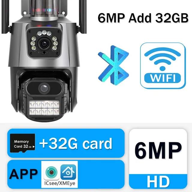 4K 9MP WiFi IP Outdoor Three Lens 8X Zoom PTZ Home AI Tracking Security Protection 6MP CCTV Camera ICSee