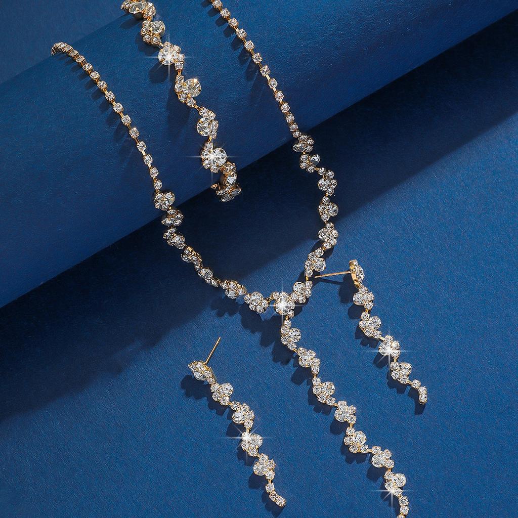 4PC Women's Fashion Geometric Flower Necklace Earrings Bracelet Zircon Set Wedding Party Festival Gift-8073