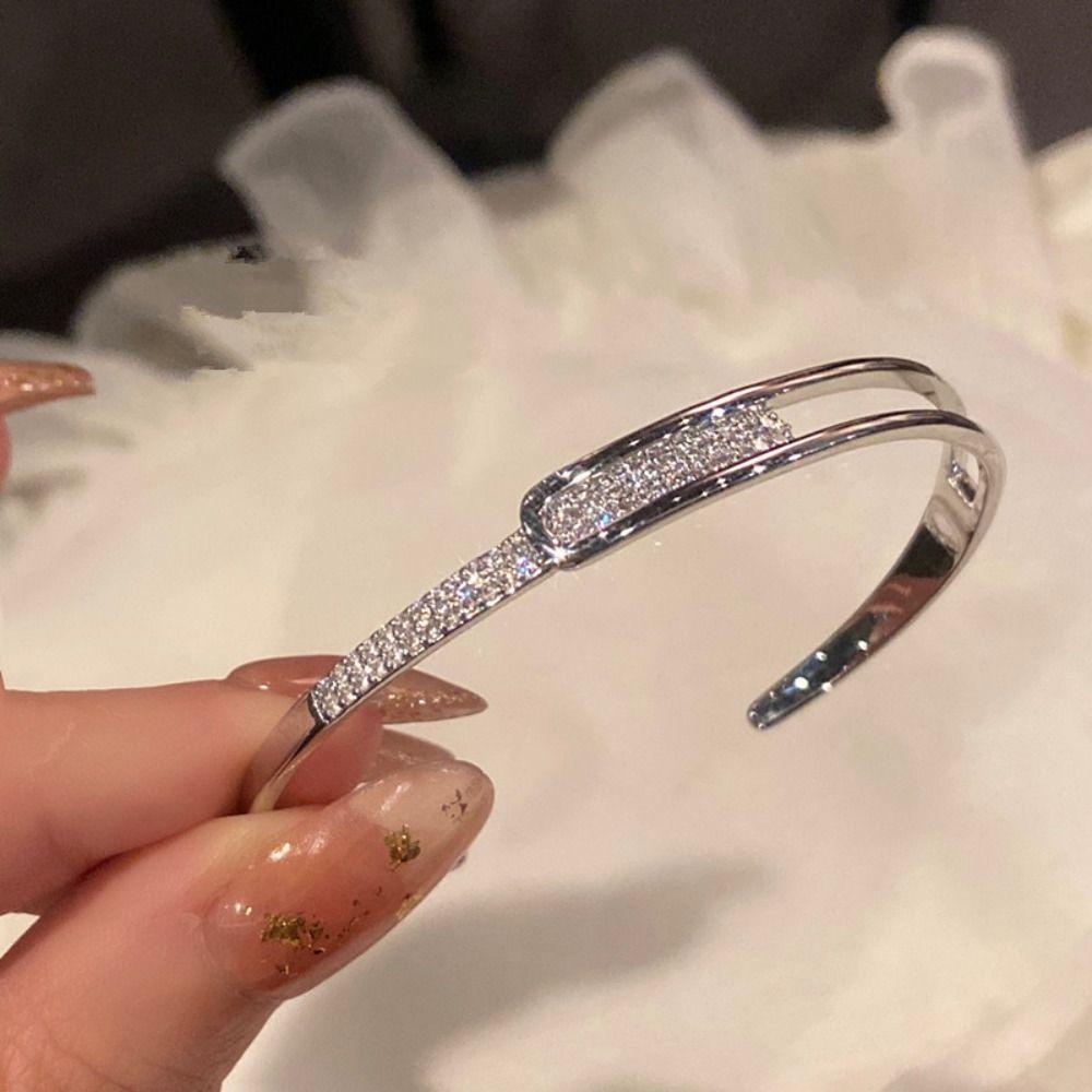 Set with Diamonds Opening Bangle Starry Sky Wrist Decoration Easy Matching Women Bracelet  Party