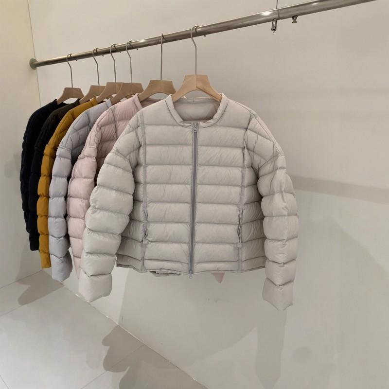 Womens Short Puffer Jacket No Collar Loose Fit 90% White Duck Down Fill Casual Streetwear Outerwear
