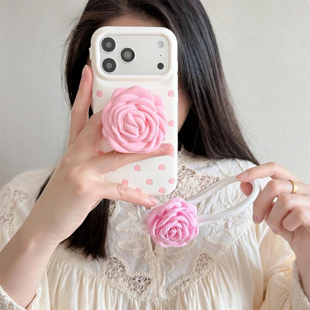 Polka Dot Rose Flower Stand Drop-Proof Case for iPhone 14/13/12, Apple 17/16/15 PROMAX