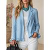 Women Notched Lapel Blazer Single Button Ruffle Long Sleeve Cropped Jacket Casual Solid Color Office Ladies Outerwear