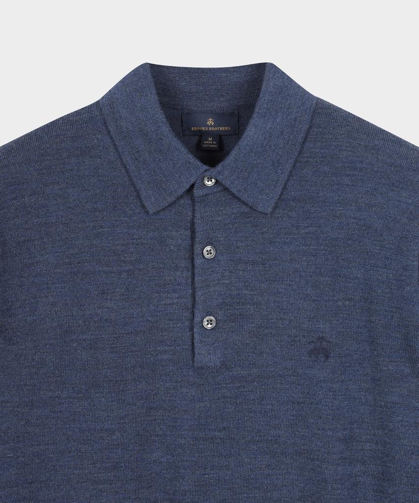 BROOKS BROTHERS Merino Wool Logo Polo Sweater (Indigo) (Bbwtmnf301)