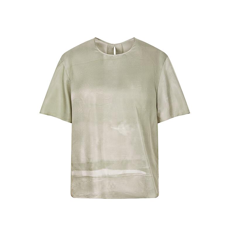 LESS 2025 Summer Silk Round Neck Short Sleeve Shirt