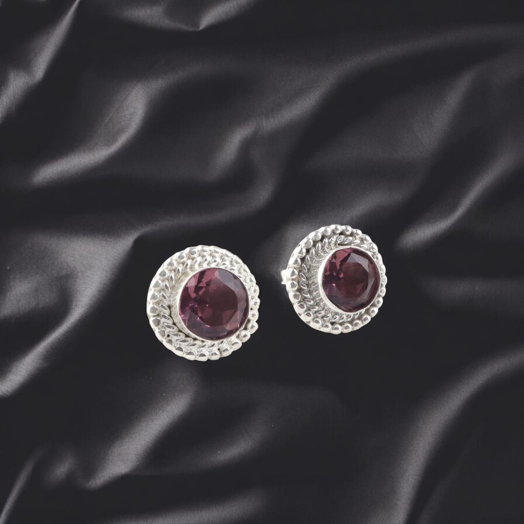 Rhodolite Gemstone 925 Sterling Silver Jewelry Handmade Studs 0.5" Birthday Gift EE-128-7