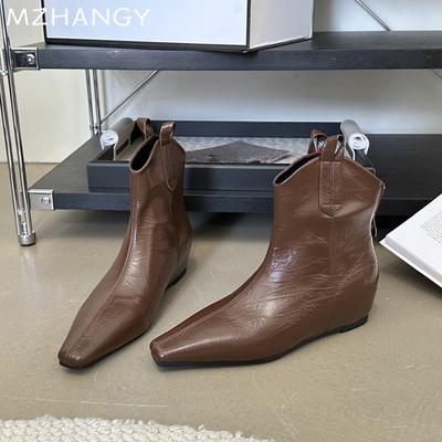 Модные женские кожаные ботильоны с острым носком, обувь на плоской подошве, женский тренд 2025, модные зимние ботинки челси, новый зимний готический бренд Mujer Botas