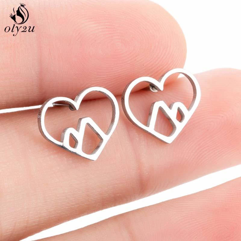 Simple Yoga Om Earring Ball Star Tree Cross Bicycle Stainless Steel Stud Earrings for Women Men T Bar Ear Piercing Gift