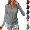 Women's Fashion Casual Slim Tie Waist Long Sleeve V-Neck T-Shirt Top