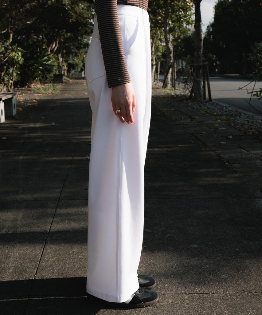 DEHEVE Cotton Pintuck Wide Pants [White]