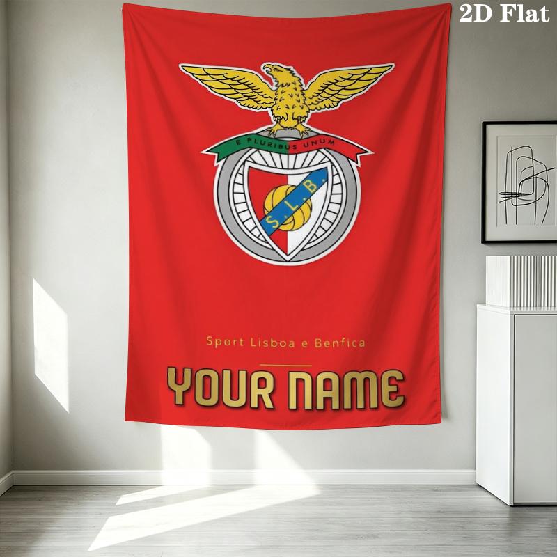 Custom Name Benfica Pattern Wall Tapestry Aesthetic Wall Hanging Printed Fabric Blanket Decorative Tapestries for Bedroom Living Room Home Decor