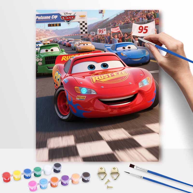 Disney Cars Lightning McQueen Digital Oil Painting Art Kit Hand Painted Home Decor