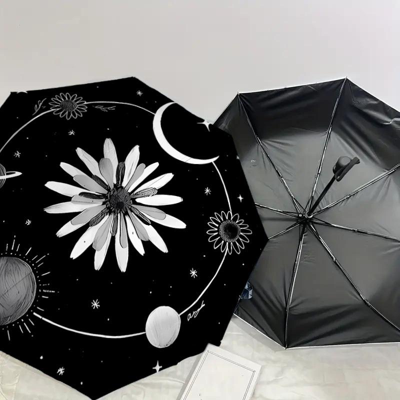 1pc Flower Moon Celestial Pattern Umbrella with Plastic Handle,Suitable for All Seasons Home Travel Outdoor UmbrellaDD428