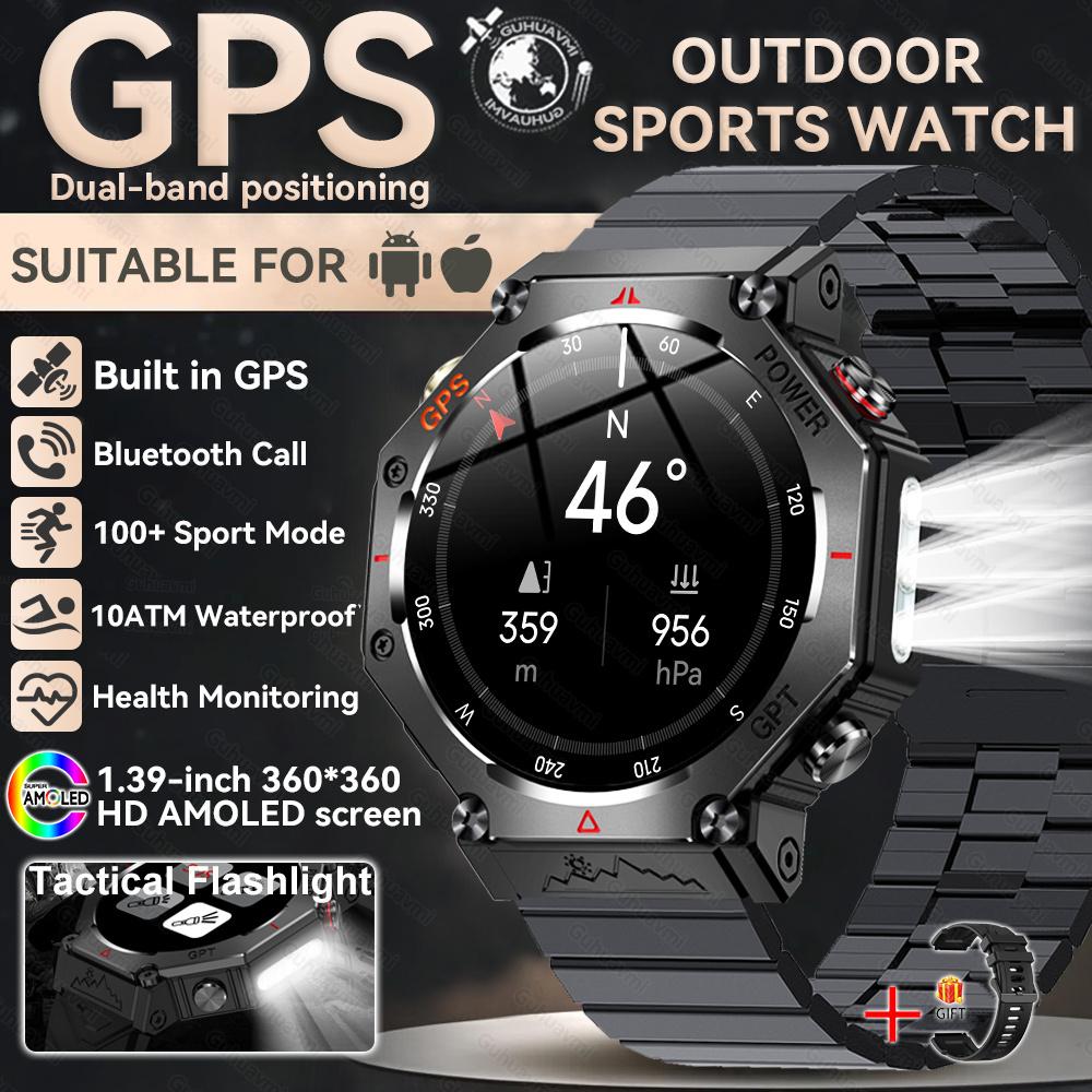 Новые встроенные GPS наручные смарт-часы для мужчин Фонарик компас BT-звонки Пульс Водонепроницаемость 10ATM Спортивные смарт-часы