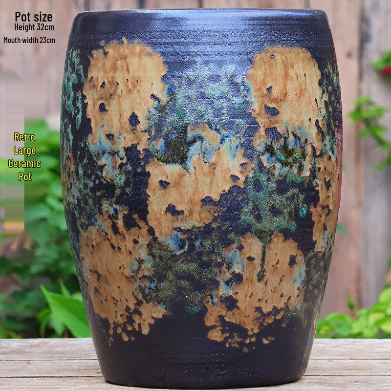 Large Vintage Ceramic Flower Pot for Indoor/Outdoor Plants - Breathable Tall Wide-Mouth Design for Bougainvillea & Succulents