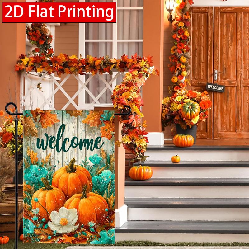 2D Flat, 2D Flat Thanksgiving Welcome Autumn Pumpkin Garden Flag_4 (2)- Outdoor Garden Flag Double-sided Home Decoration Courtyard Decoration Outdoor