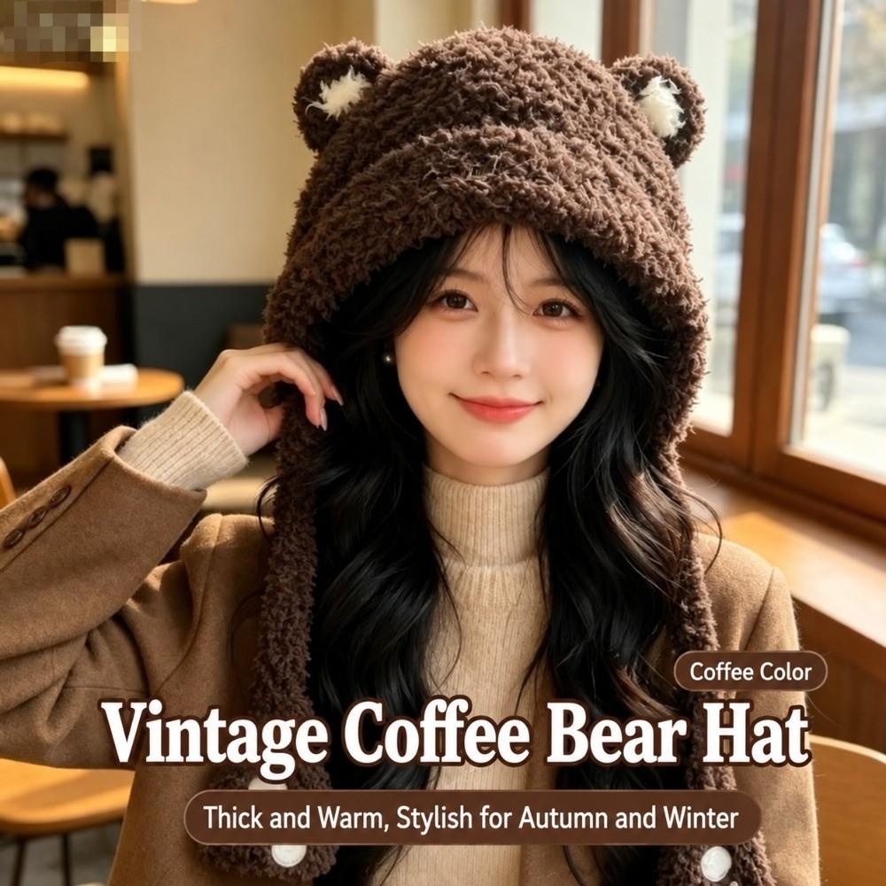 Polyester Thick Bear Ear Hat Korean Style Winter Warm Hat Cute Ear Flap Hat For Women