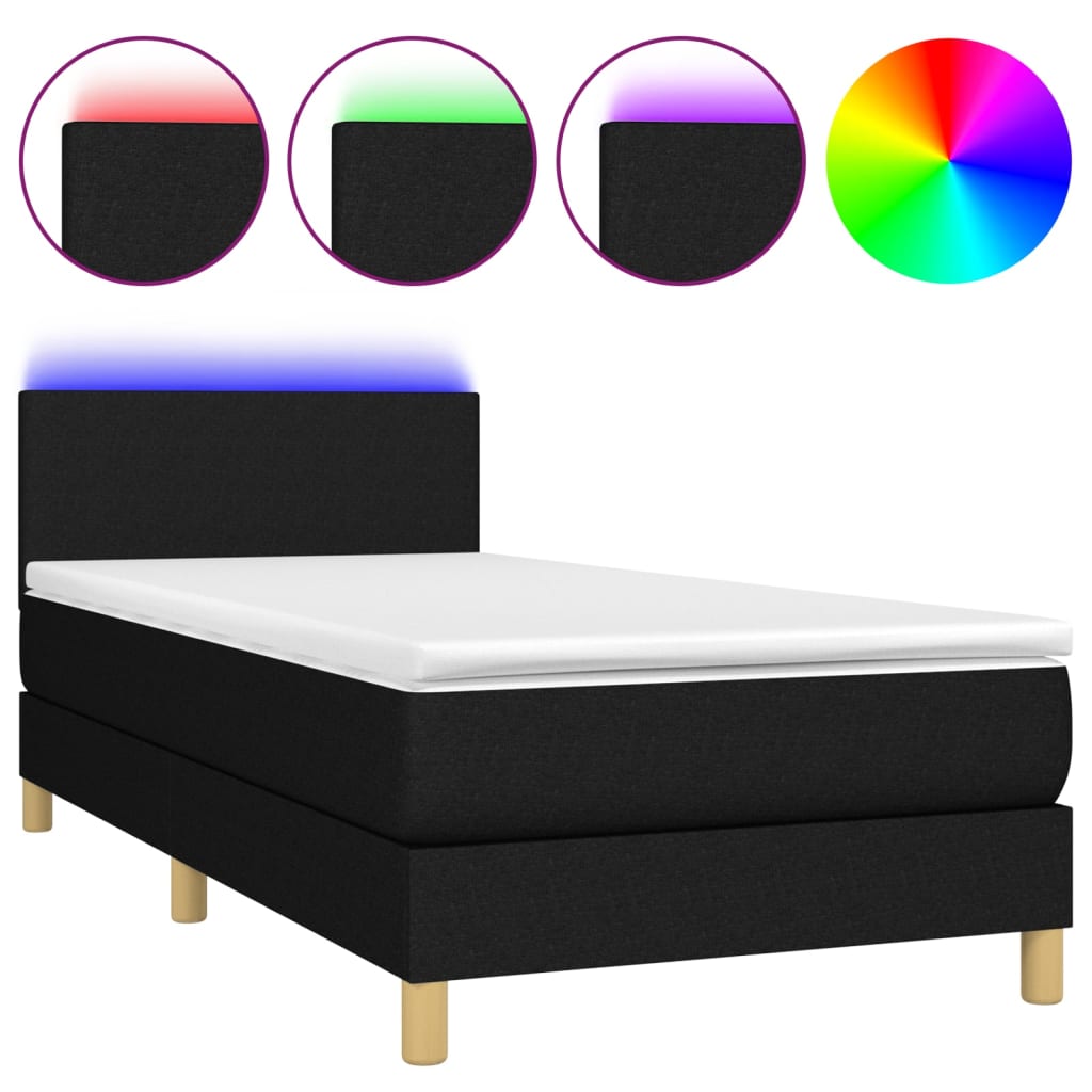 Box Spring Bed with Mattress & LED Black 90 x 190 cm Fabric