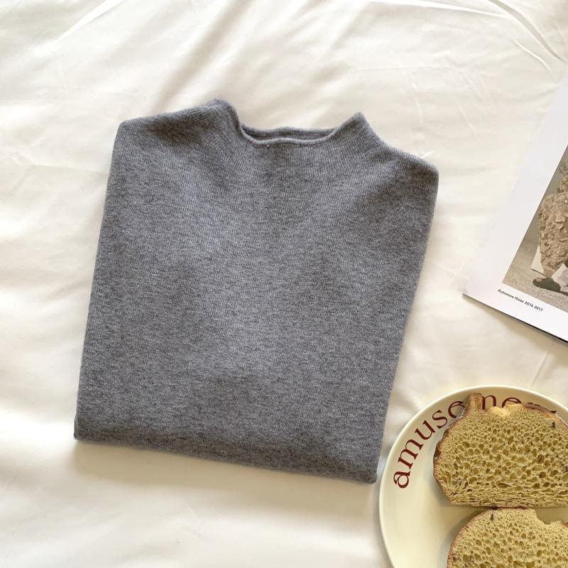 Весенняя мягкая восковая молочно-желтая вязаная базовая рубашка женская простая однотонная кофта с маленьким воротником-стойкой внутренний свитер