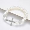 1 Pc Fashionable Imitation Pearl Beaded Bracelet Cross Pendant Elastic Bracelet Jewelry Decoration Souvenir Gift for Women