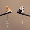 Chinese Style Cat Fishing Hair Stick Black Sandalwood Hanfu Hairpin Antique Wooden Hair Stick  Girl
