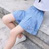 Девичья джинсовая юбка-шорты с жемчугом, летняя новинка, средней длины, девичья полуюбка, плиссированная юбка, детская юбка-брюки