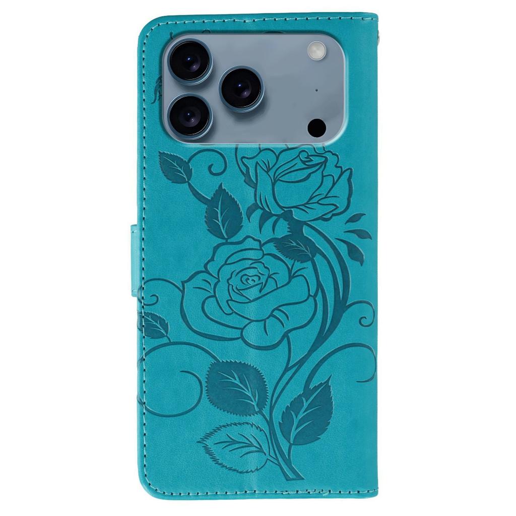 For iPhone 17 Pro Max Case Wallet Stand Imprinted Rose Butterfly PU Leather Phone Cover