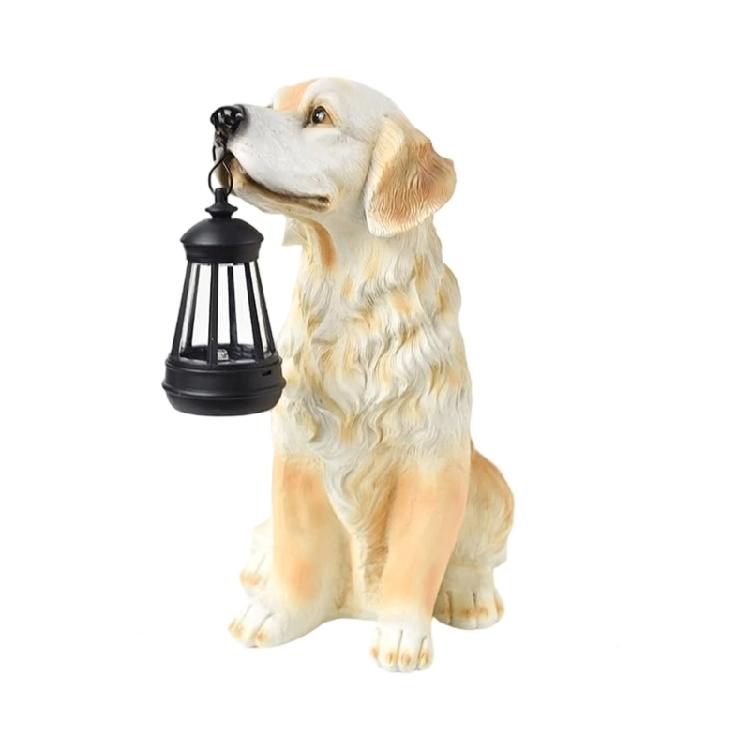 Outdoor Decors Garden Statue Cute Dog Figurine with Solar Light Waterproof Sculpture Gift for Patio Yard Porch