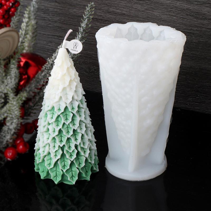 Stacked Leaves Santa Tree Resin Mould Bubble Stripe Plant Candle Soap Silicone Mold Pine Cones Christmas Gifts Party Cake Decor
