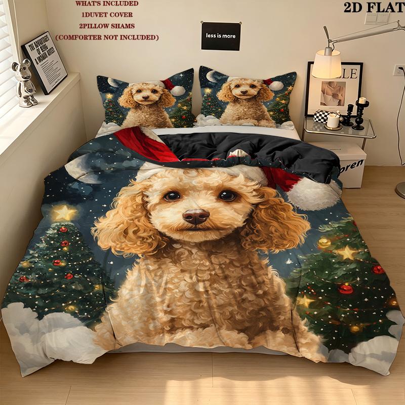 Christmas dog Pattern Bedding Home Decoration Birthday Gift ( 1 duvet cover + 2 pillowcase, without core),fan merchandise.