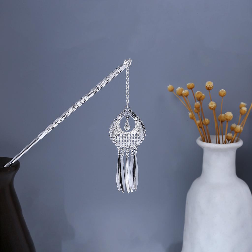 Miao Geometric Hollowed Out Step Shaking Tassel Hairpin Vintage Peacock Tassel Ancient Wind Cheongsam Cheongsam Hanbok Hair Ornaments