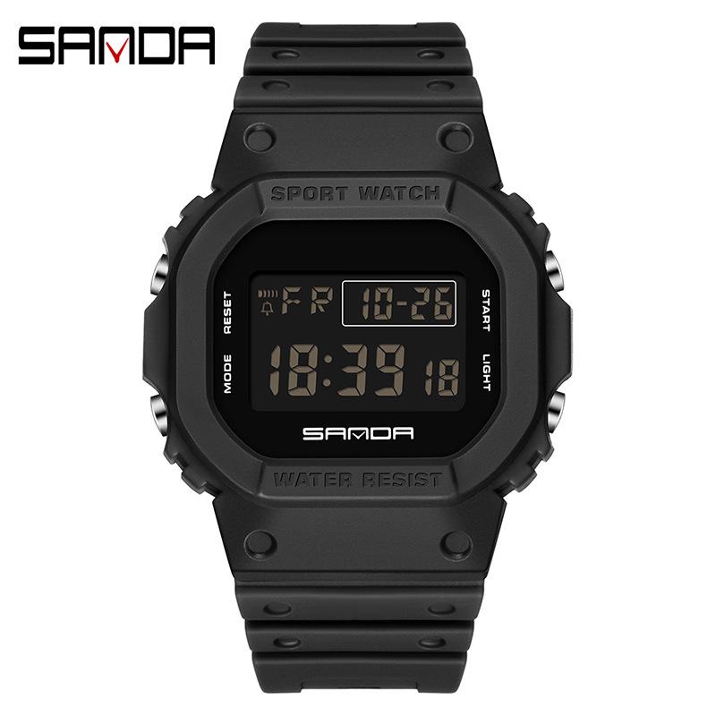 SANDA's New Square Single Display Movement Multi-functional Luminous Waterproof Outdoor Sports Student Electronic Watch