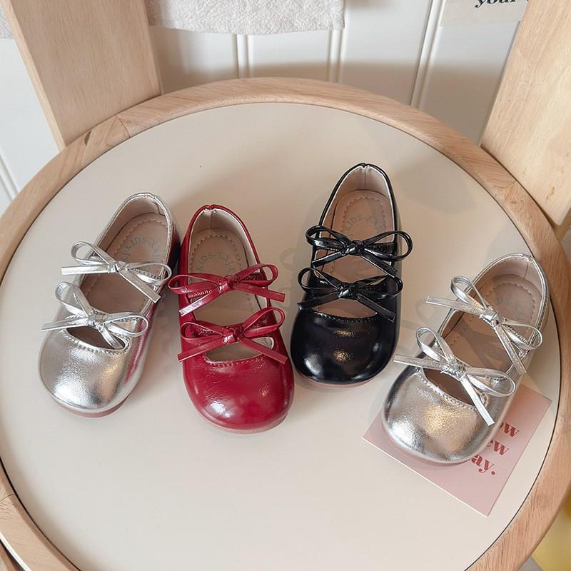Girls Ballet Flats With Bow Detail 2026 Soft Sole PU Leather Low-Cut Shoes Kids Ages 4-12