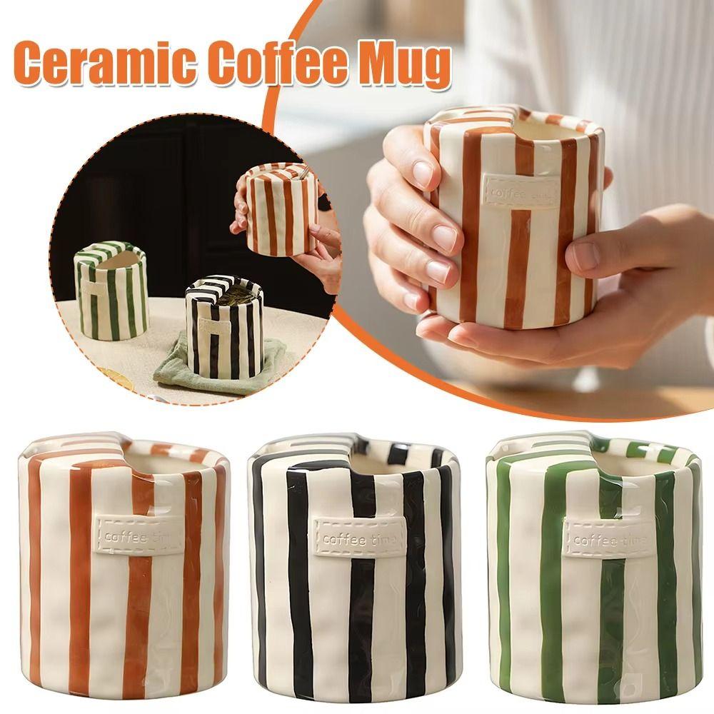 Novelty Espresso Cup Hand-Painted Striped Retro Striped Drinkware Ceramic Coffee Mug  Kitchen Use