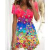 Летняя мода Женское платье с V-образным вырезом и короткими рукавами, с принтом из разноцветных пузырей, Сексуальное короткое платье-мини