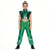 Girls Metallic Vest Jazz Performance Sleeveless Side Zipper Open Shiny Pants Elastic Waistband Dance Set