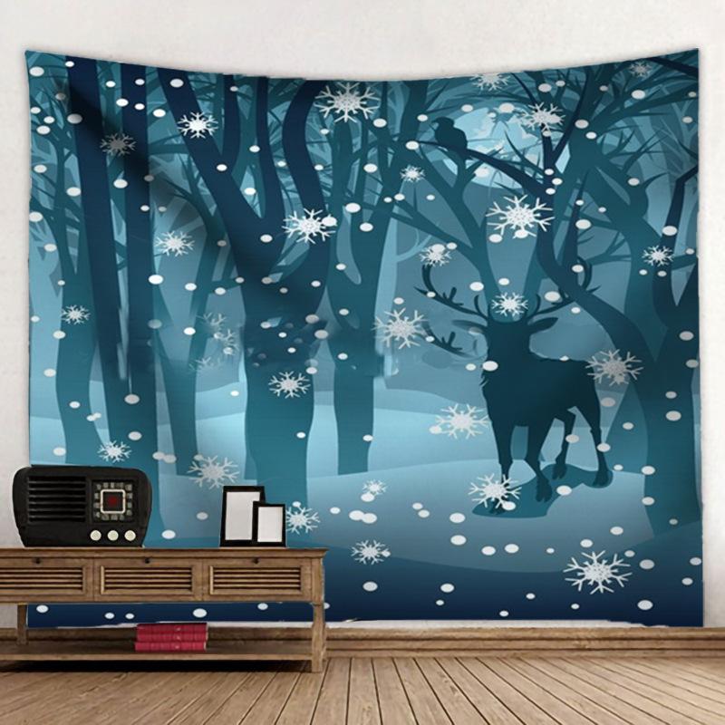 Elk Printing Tapestry 3D Forest Waterfall Landscape Wall Hanging Home Background Cloth Decor Garden Poster for Outside