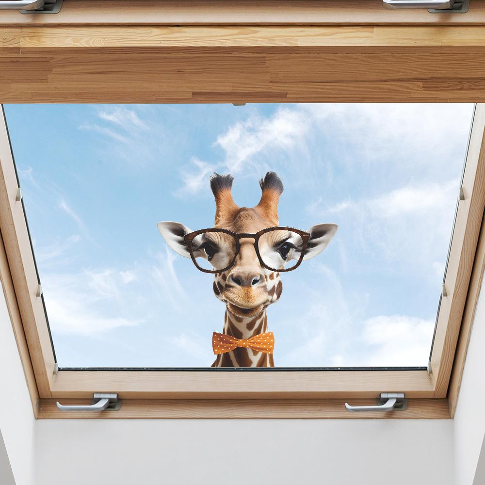 Painted Fun Wearing Glasses Giraffe Glass Window Beautify Decorative Wall Stickers Electrostatic Uv