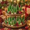 DIY Village Decor Mini Christmas Trees 50Pcs Snow Flocked Bottle Brush Pine Trees with Wooden Base