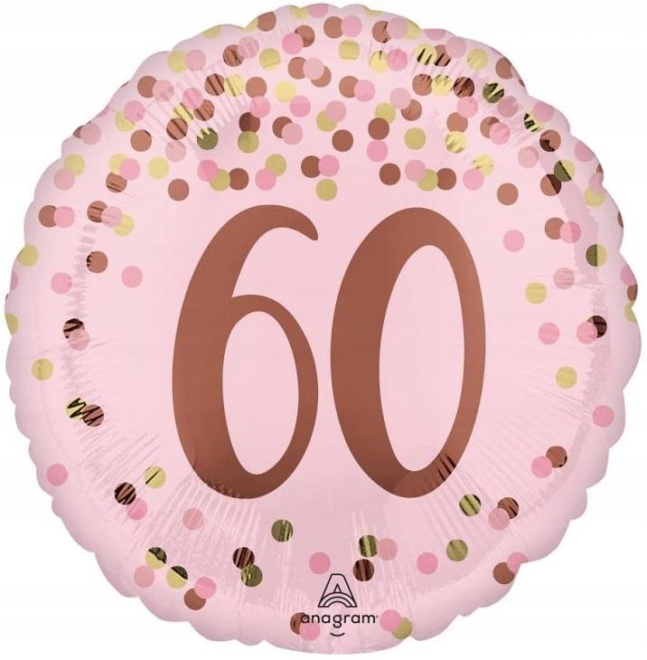 Balon Foliowy Różowy Konfetti 60 Urodziny Dekoracja Impreza Party 46Cm