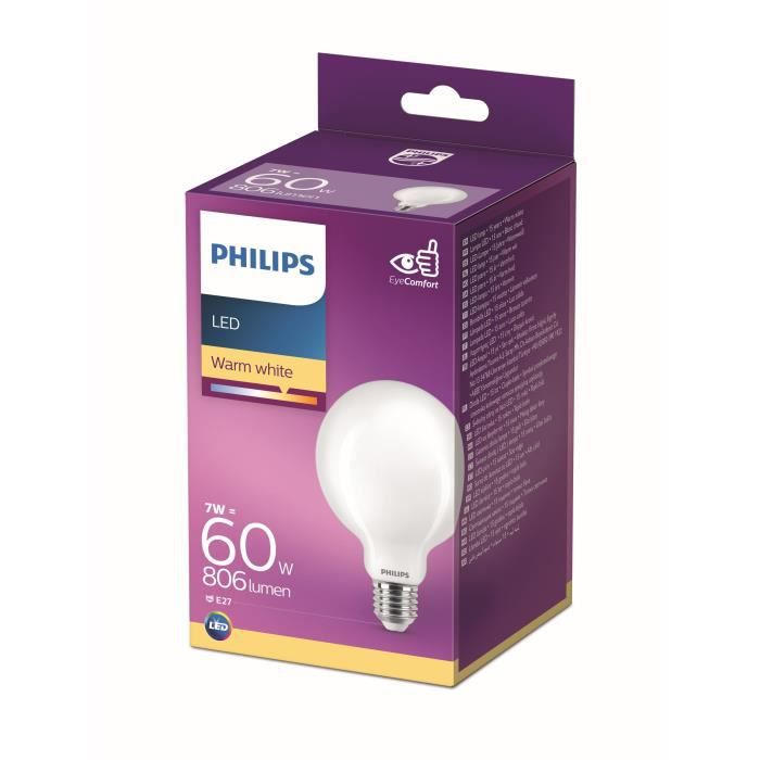 Philips Светодиодная лампа Эквивалент 60 Вт E27 Теплый белый, нерегулируемый, стекло