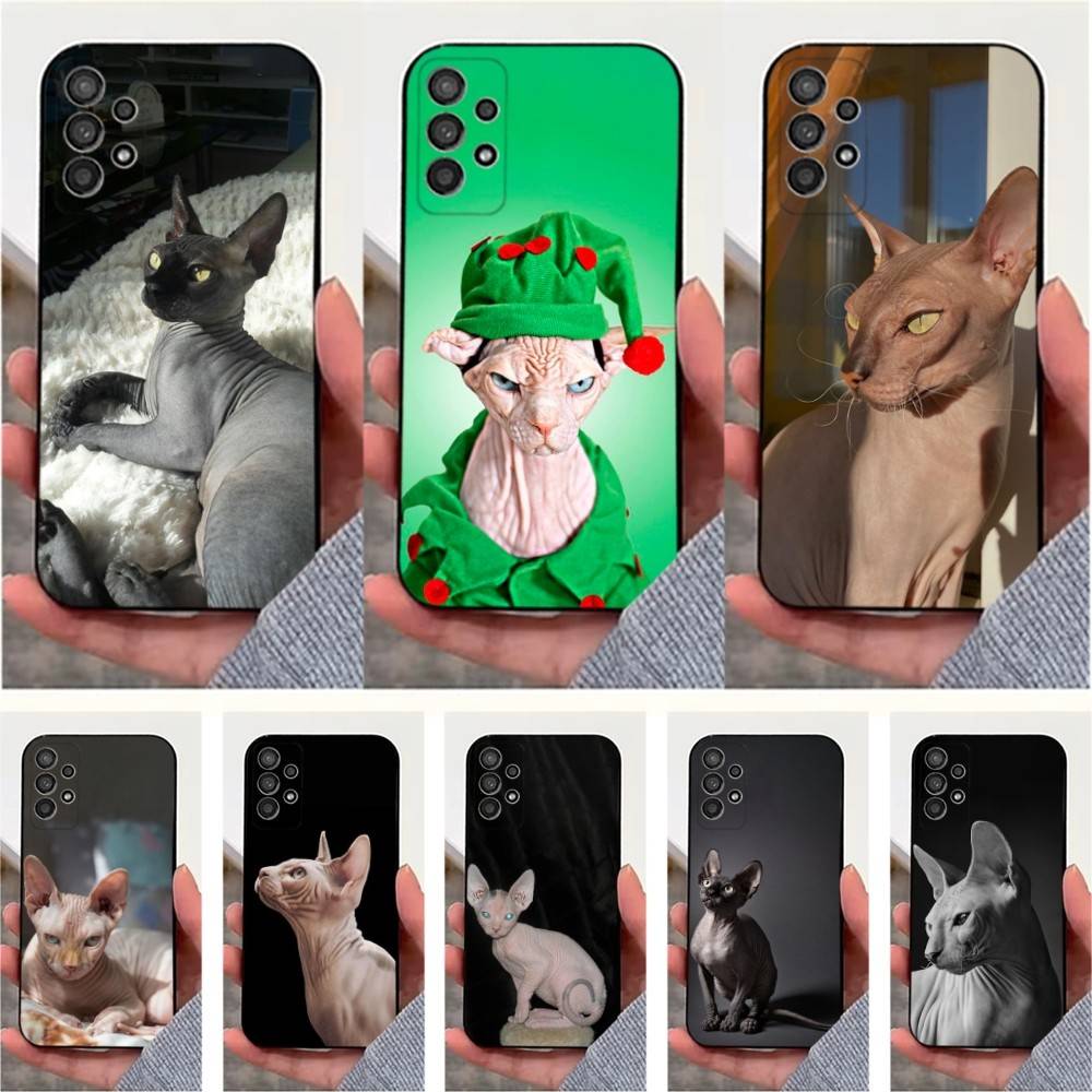 Чехол для телефона с изображением кошки породы сфинкс для Samsung S22, S21, S20, S10, S9, S25, S24, S23, Ultra, FE, Plus, Lite, Мягкий силикон, Черный
