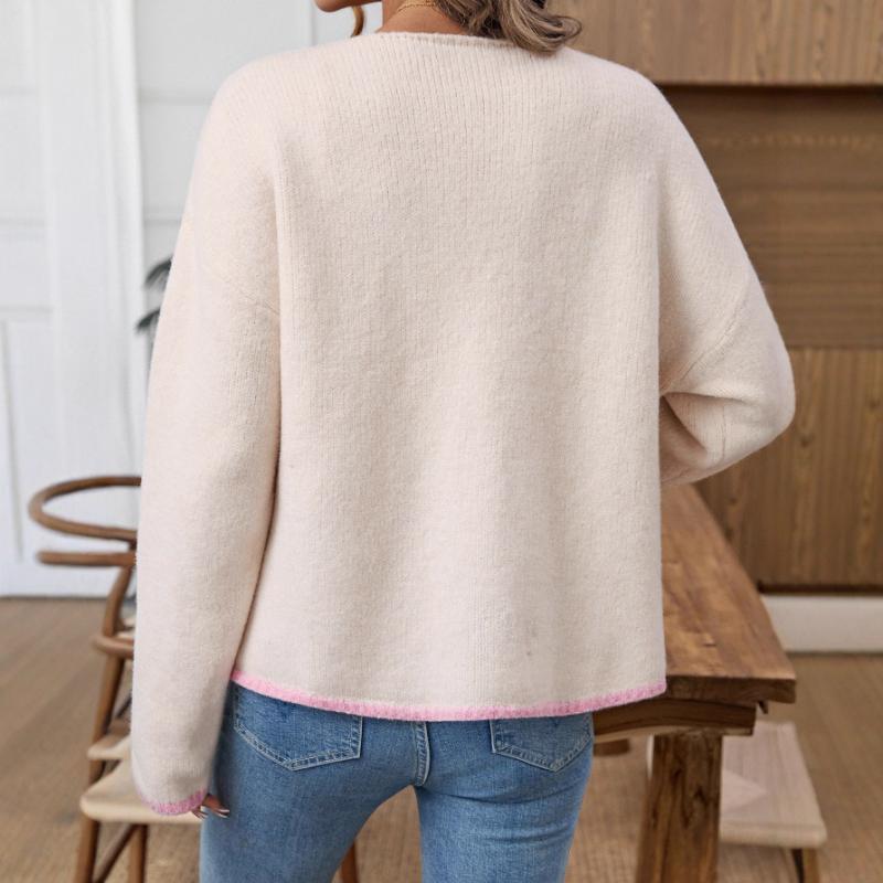 Контрастный галстук-бабочка 2025 Осень-Зима Повседневный Свободный С длинным рукавом Карманный Свитер Топ