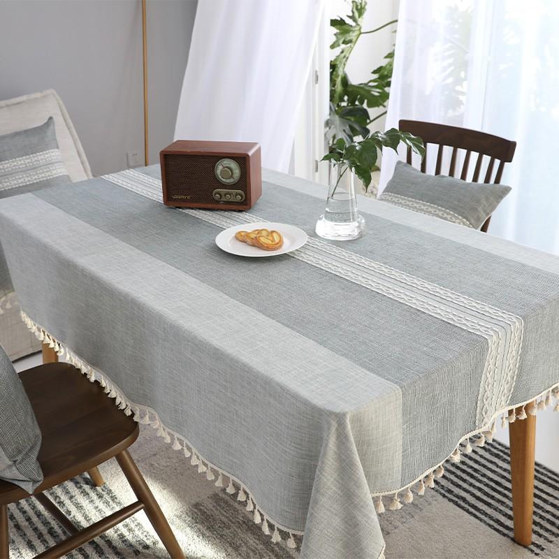 Waterproof Cotton Tablecloth With Tassel Trim Modern Minimalist Rectangle Dining Table Cover Home Cafe Market